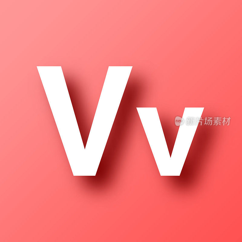 字母V -大写和小写。图标在红色背景与阴影